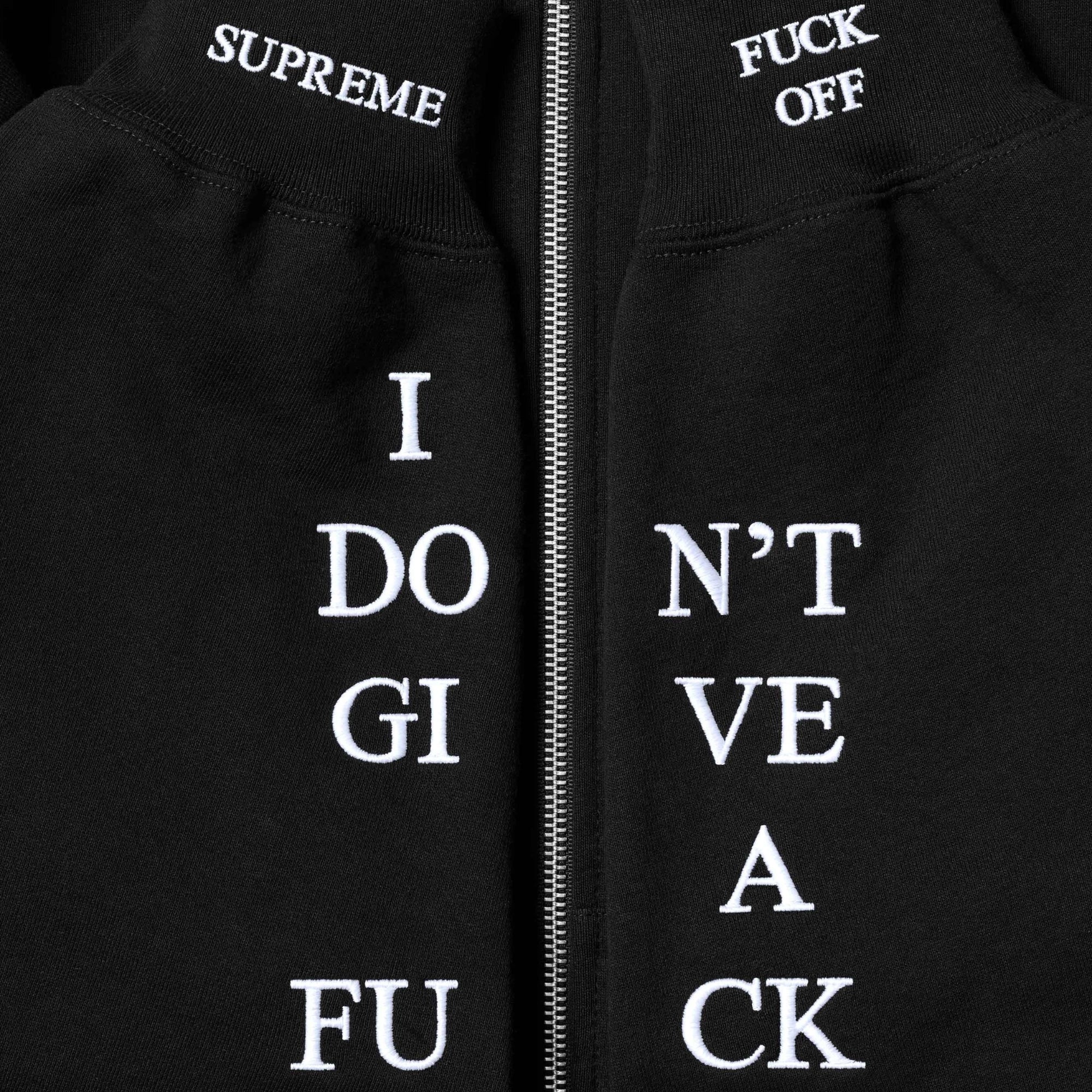 Supreme IDGAF Zip Up Hooded Sweatshirt Black
