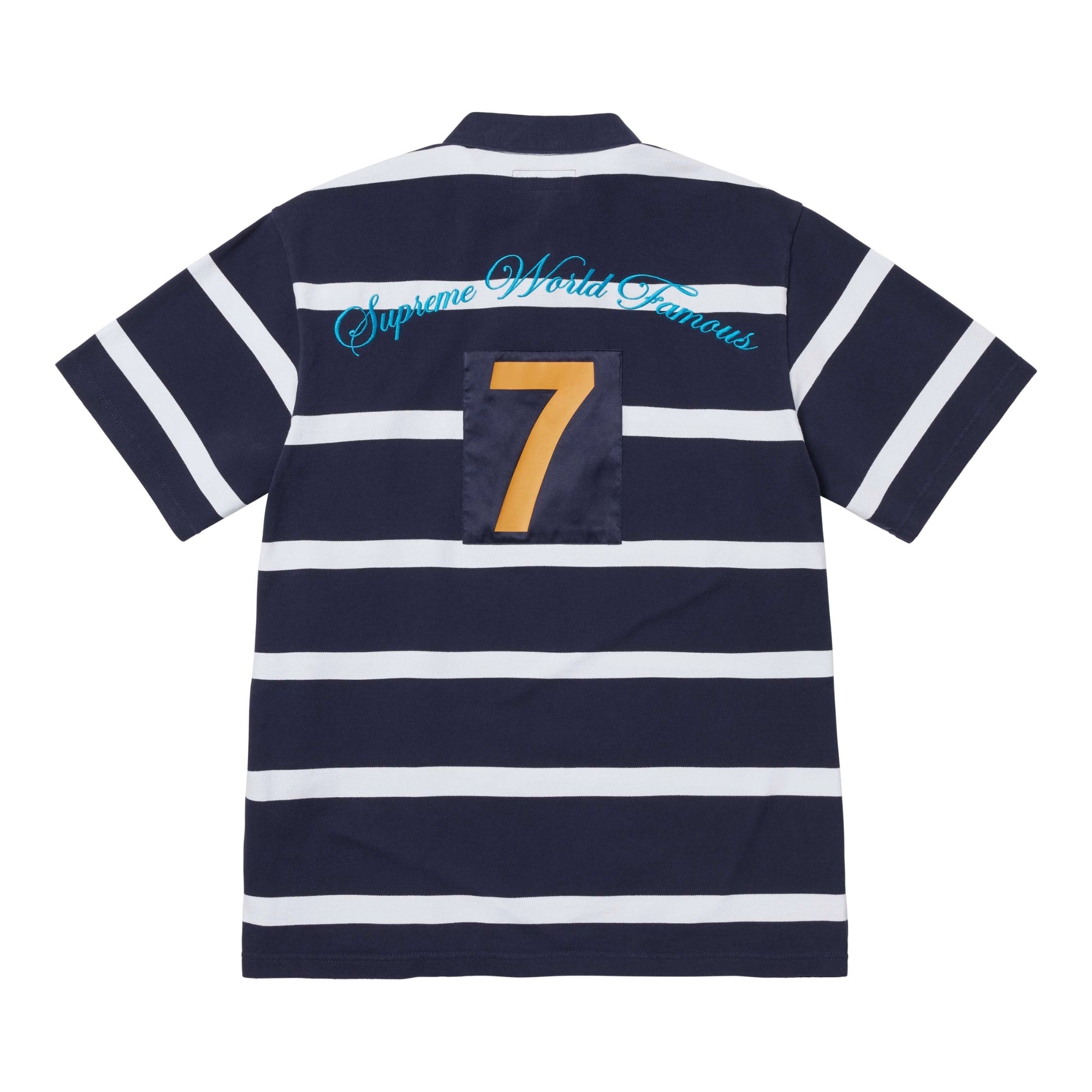 Supreme Cursive Polo Navy Stripe