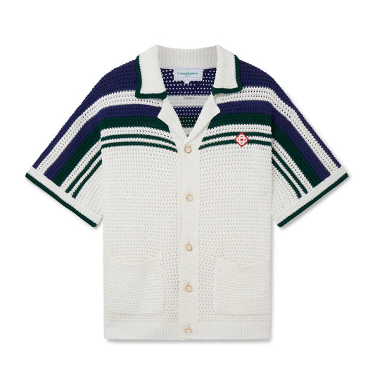 Casablanca Crochet Tennis Shirt White/Navy