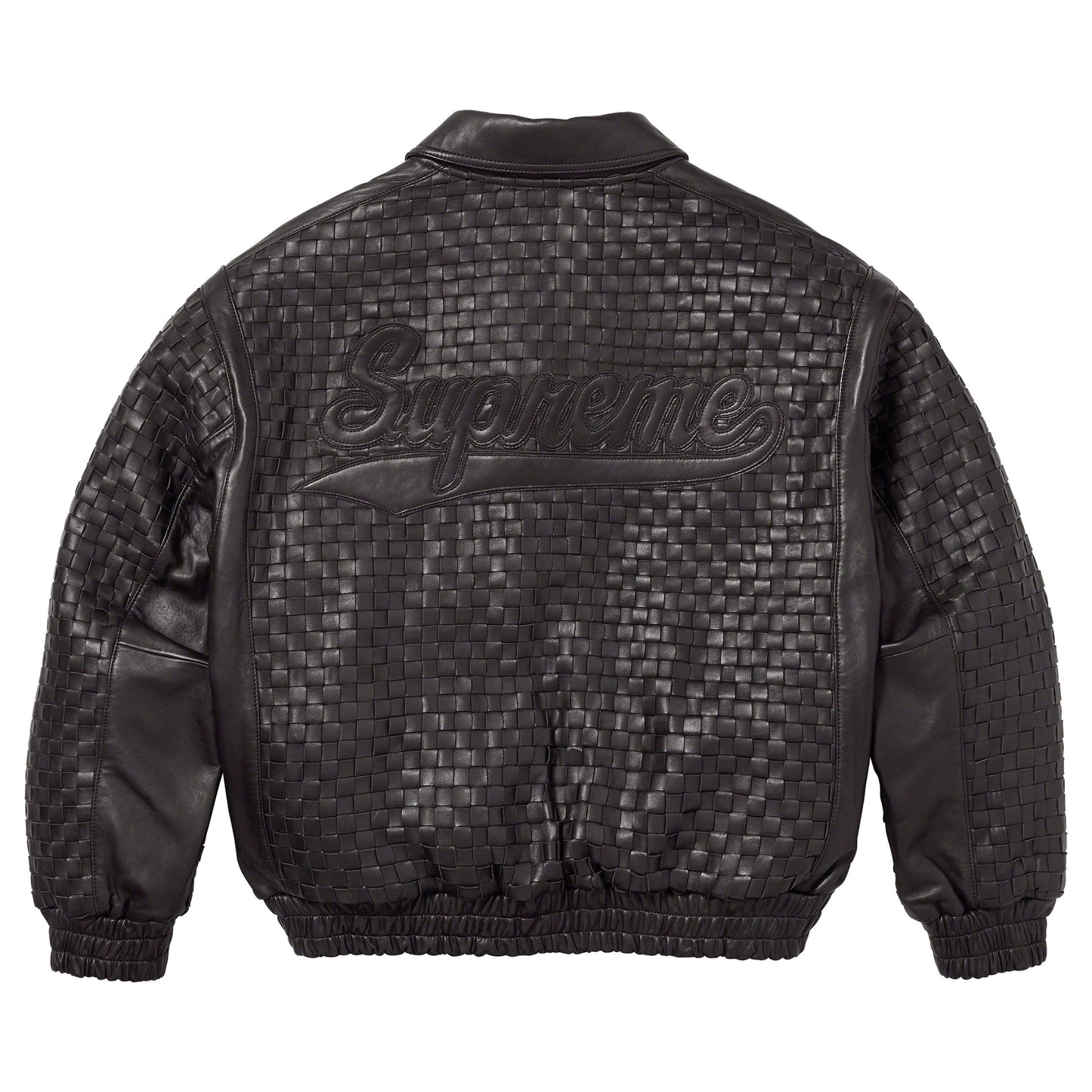 Supreme Woven Leather Varsity Jacket Black