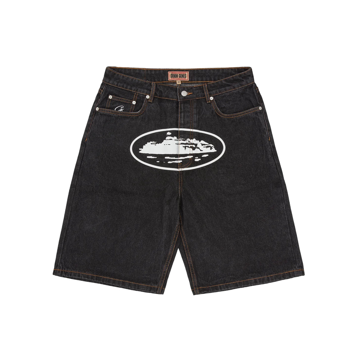 Corteiz Alcatraz Baggy Jean Shorts Washed Black