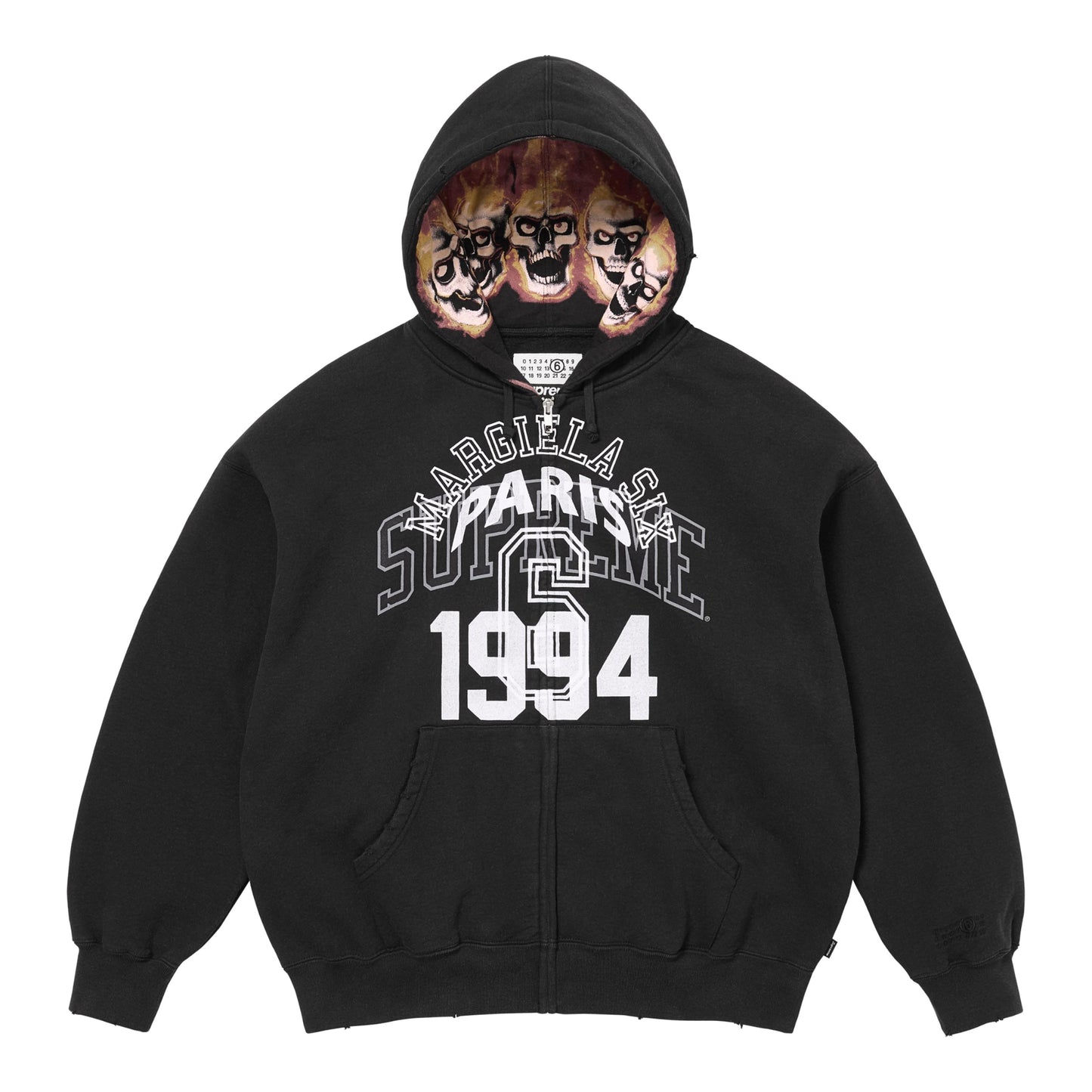 Supreme x MM6 Maison Margiela Zip Up Hooded Sweatshirt Black