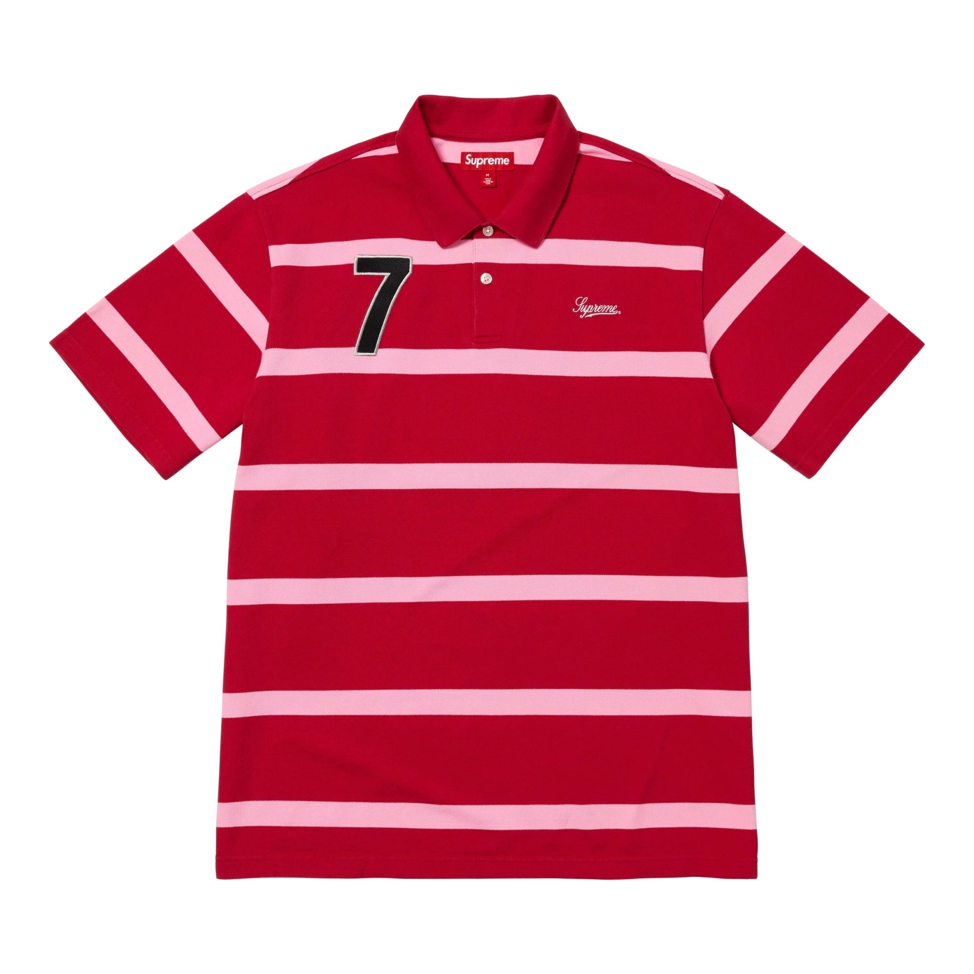 Supreme Cursive Polo Red Stripe