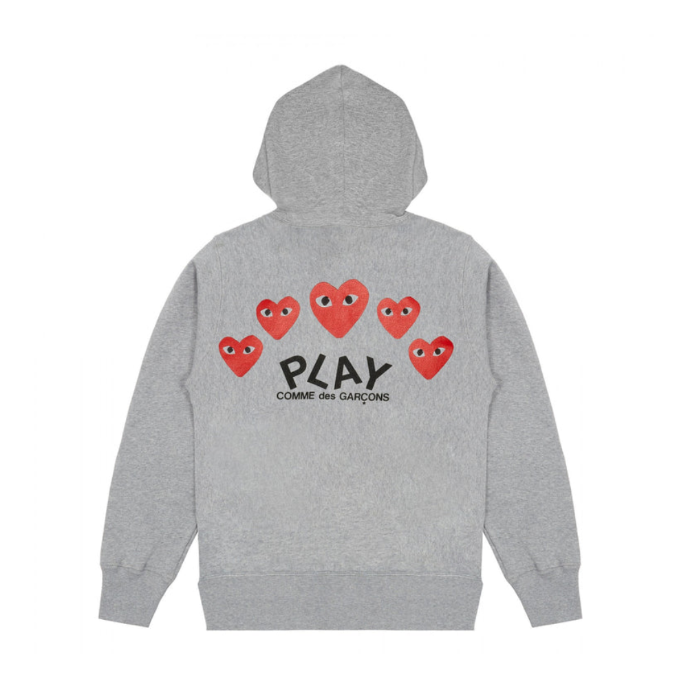 Comme des Garcons Play Red Multi Heart Zip Up Hoodie Gray