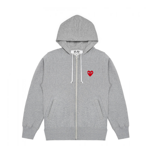 Comme des Garcons Play Red Multi Heart Zip Up Hoodie Grey