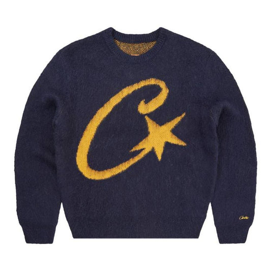 Corteiz C Star Mohair Knit Sweater Navy