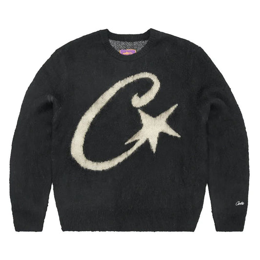 Corteiz C Star Mohair Knit Sweater Black