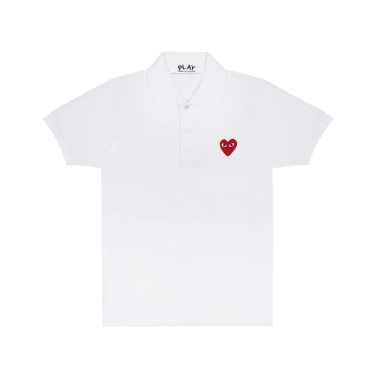 Comme des Garçons Play Polo Shirt Red Heart Emblem White
