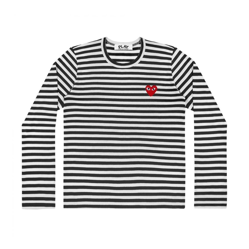Comme des Garçons Play Striped Longsleeve Red Heart Emblem Black (L) - In stock