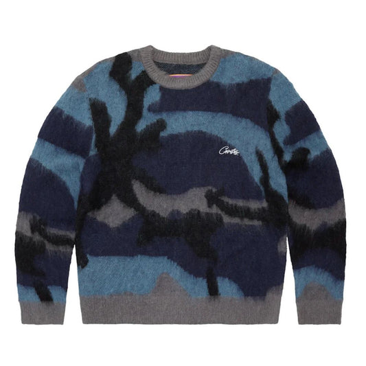Corteiz Mohair Knit Sweater Ocean Camo