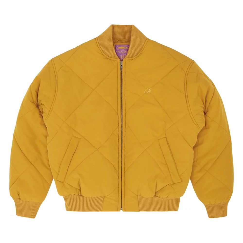 Corteiz Olde English Quilted Bomber Jacket Yellow